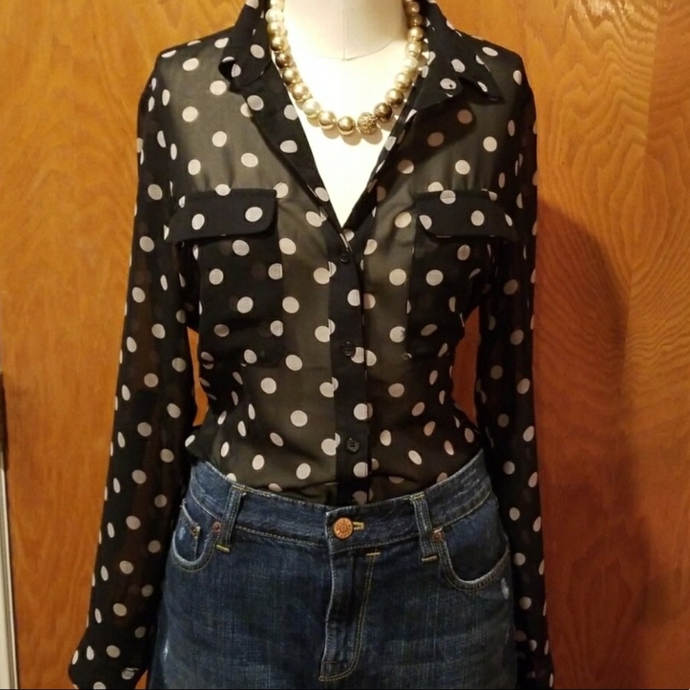 Old Navy Black & Tan Polka Dot Blouse